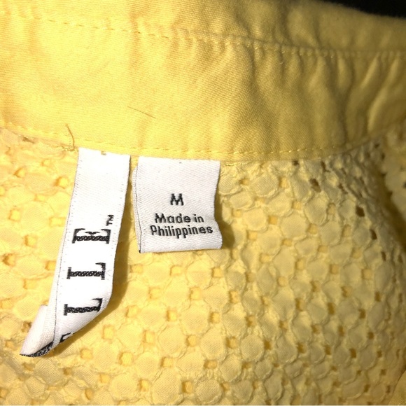 Elle Women’s Dress Eyelet Sunny Yellow Collared Elastic Waist Tie Lined - Picture 8 of 11